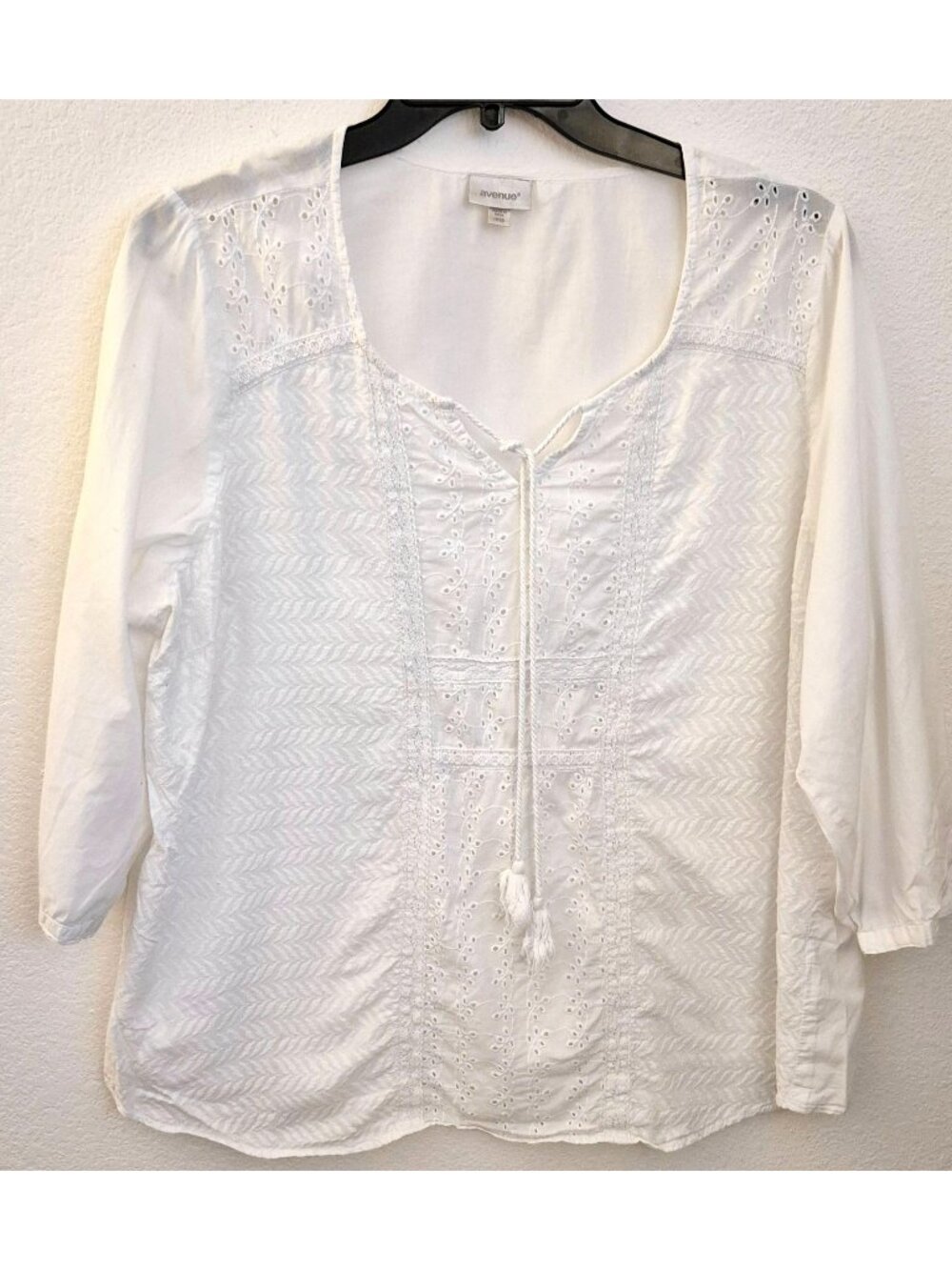 Avenue White 100% Cotton Embelished Relaxed Fit Pullover Tunic Top Sz 18/20 EUC